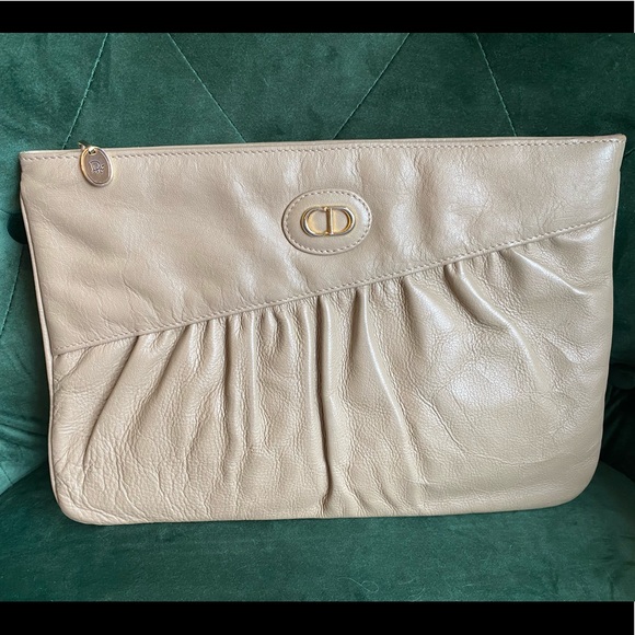 Dior Handbags - Authentic Vintage lambskin Christian Dior beige leather clutch